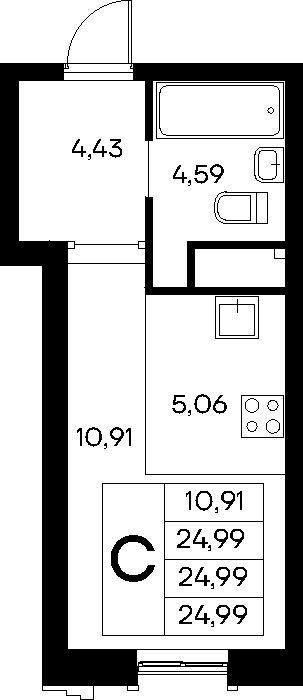 Студия, 24.99 м² · Новый Судак