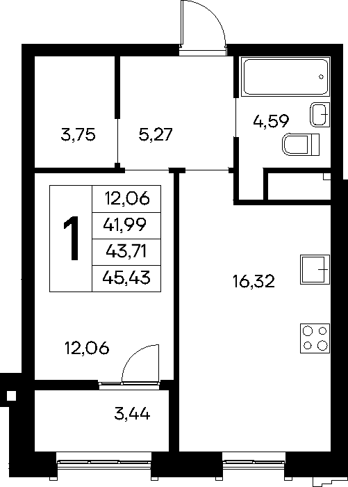 1-к, 45.43 м² · Новый Судак