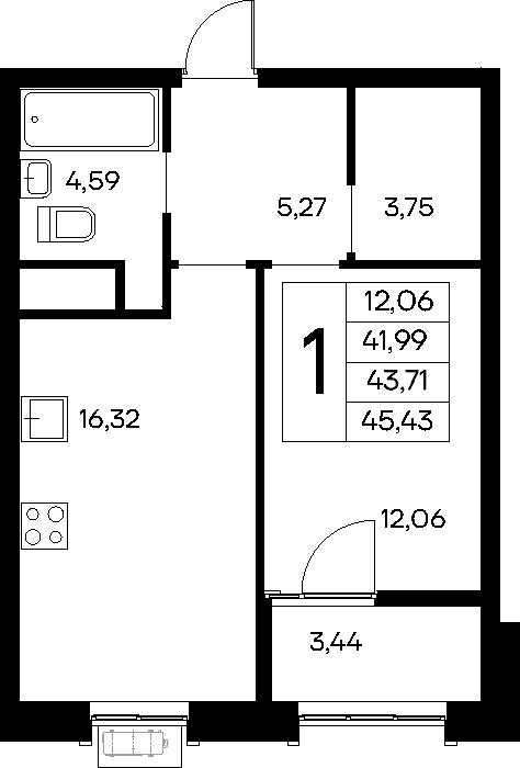 1-к, 45.43 м² · Новый Судак