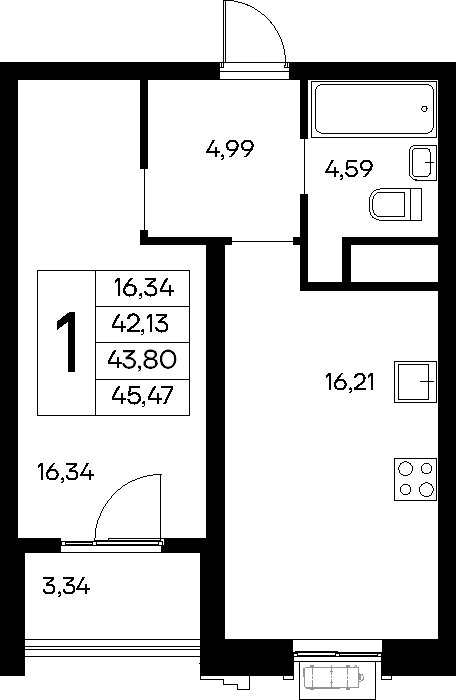1-к, 45.47 м² · Новый Судак