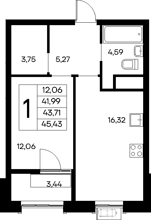 1-к, 45.43 м² · Новый Судак