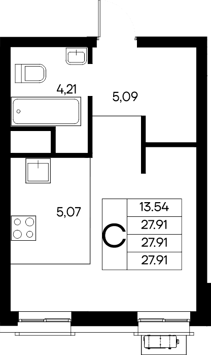 Студия, 27.91 м² · Новый Судак