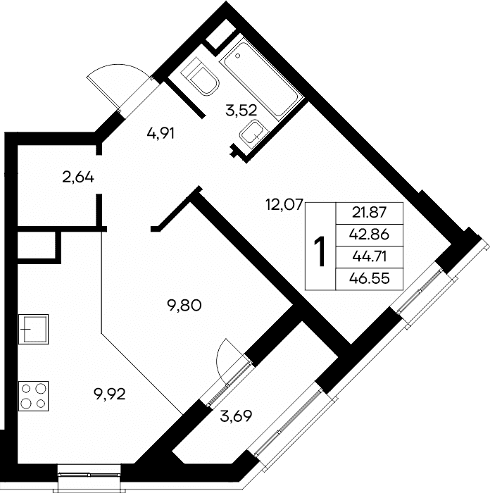 1-к, 46.55 м² · Новый Судак