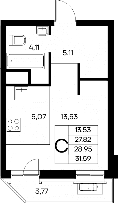 Студия, 31.59 м² · Новый Судак