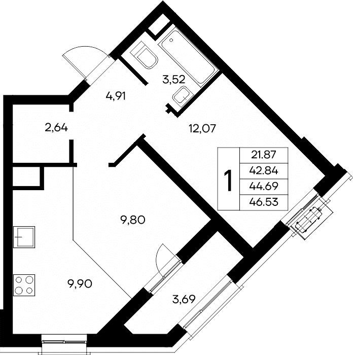 1-к, 46.53 м² · Новый Судак