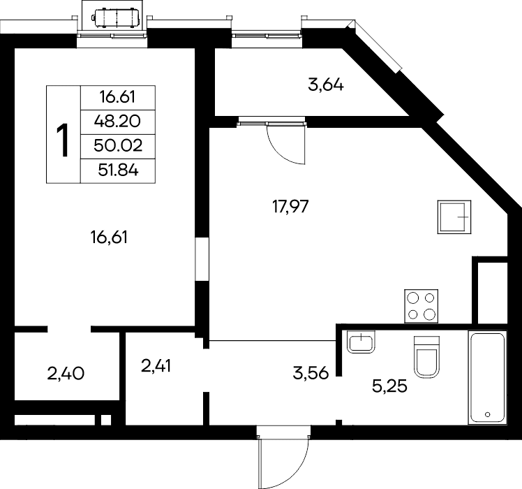 1-к, 51.84 м² · Новый Судак