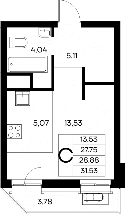 Студия, 31.53 м² · Новый Судак
