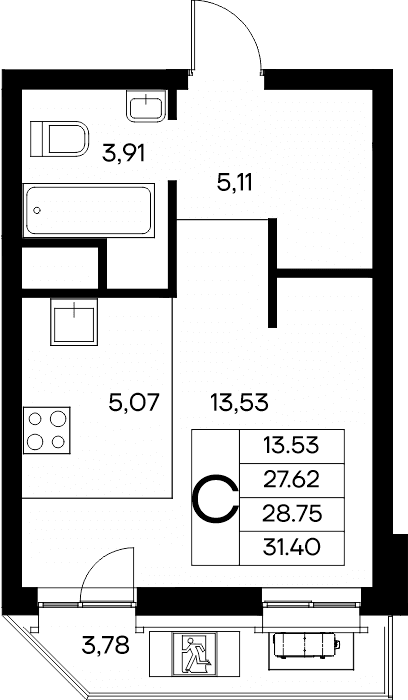 Студия, 31.4 м² · Новый Судак