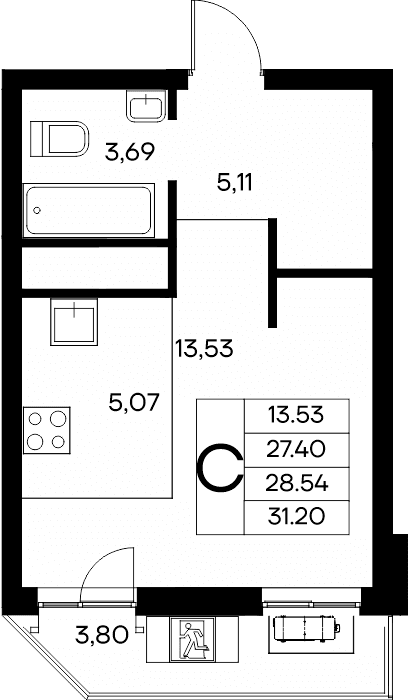 Студия, 31.2 м² · Новый Судак