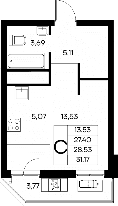 Студия, 31.17 м² · Новый Судак