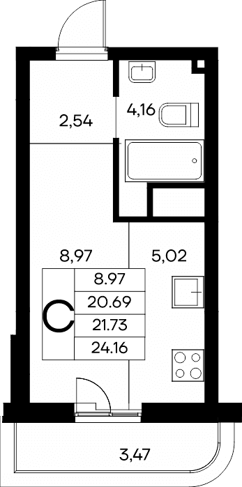 Студия, 24.16 м² · Новый Судак