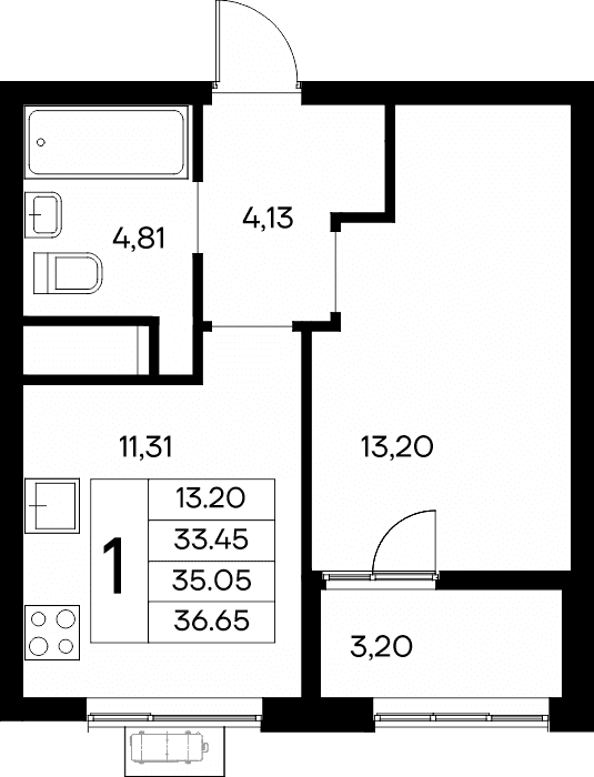 1-к, 36.65 м² · Новый Судак
