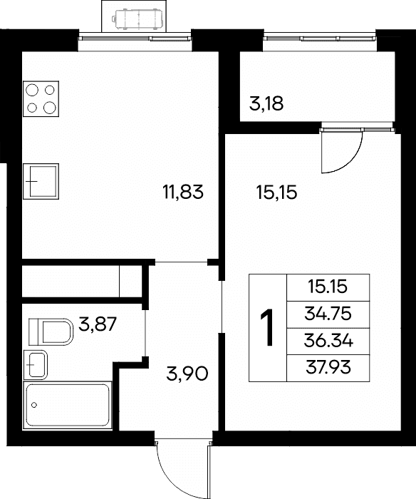 1-к, 37.93 м² · Новый Судак