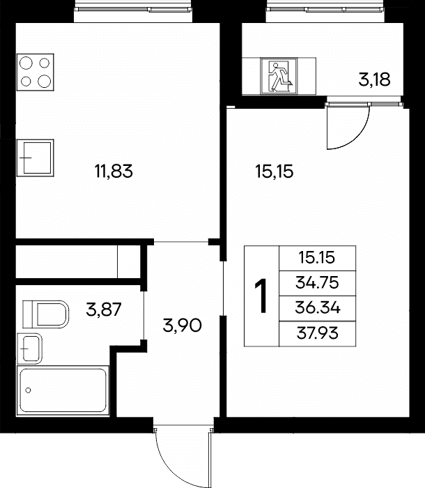 1-к, 37.93 м² · Новый Судак