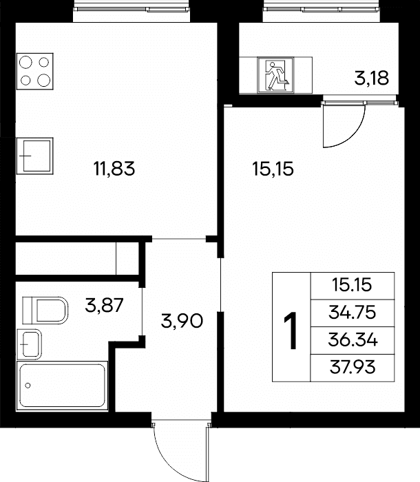 1-к, 37.93 м² · Новый Судак