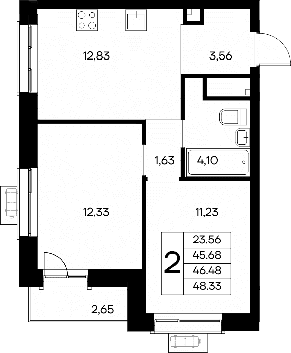 2-к, 48.33 м² · Новый Судак