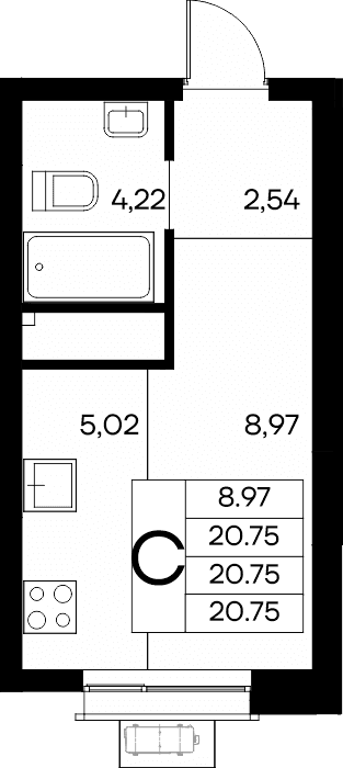 Студия, 20.75 м² · Новый Судак
