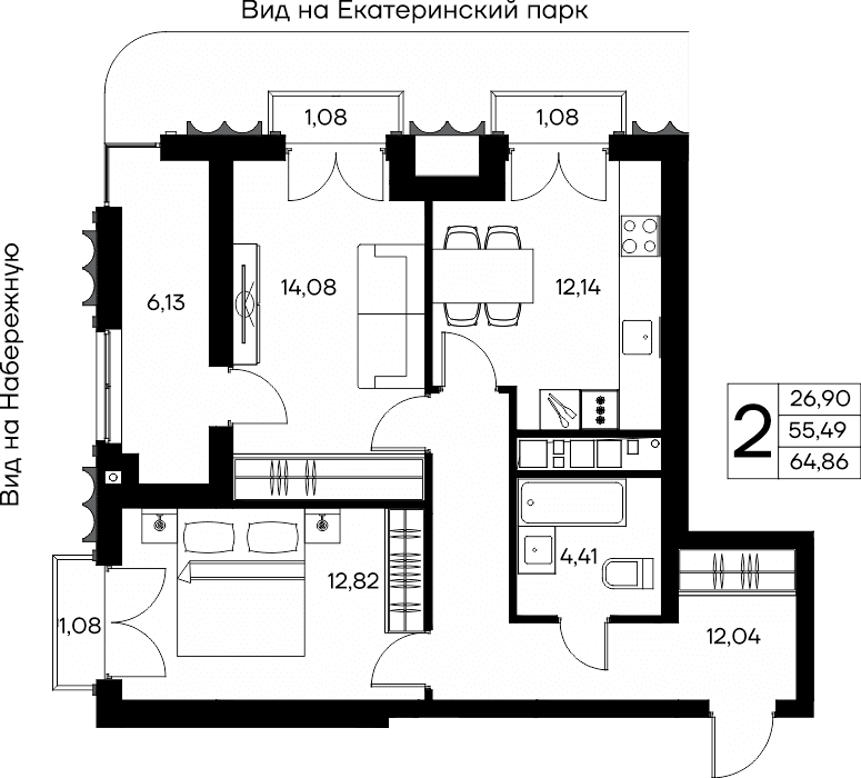 2-к, 64.86 м² · КД Столица