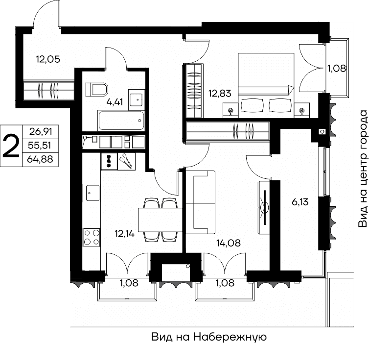 2-к, 64.88 м² · КД Столица