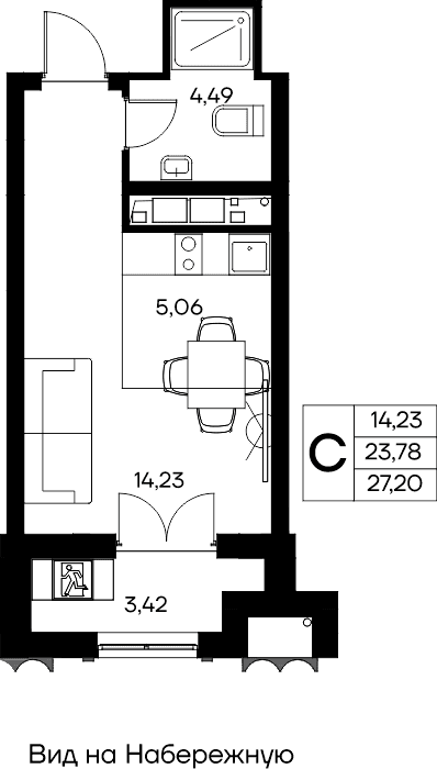 Студия, 27.2 м² · КД Столица