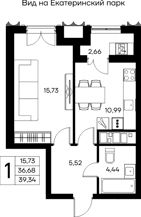 1-к, 39.34 м² · КД Столица