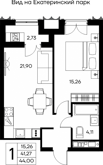 1-к, 44 м² · КД Столица