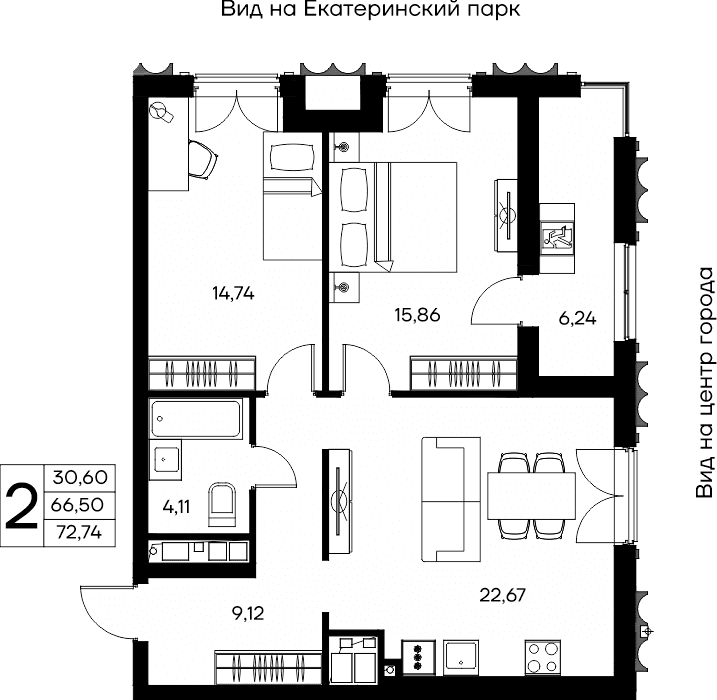 2-к, 72.74 м² · КД Столица
