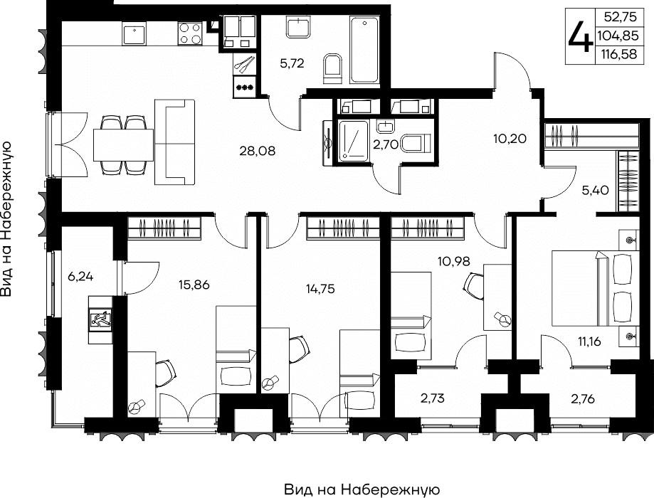 4-к, 116.58 м² · КД Столица
