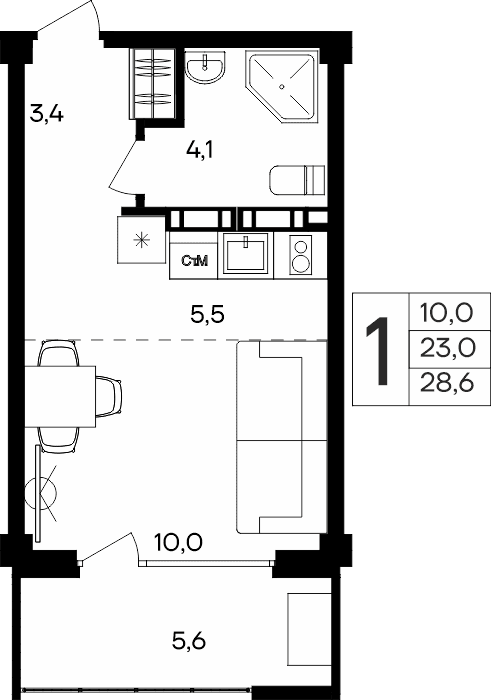 1-к, 28.6 м² · Альморе