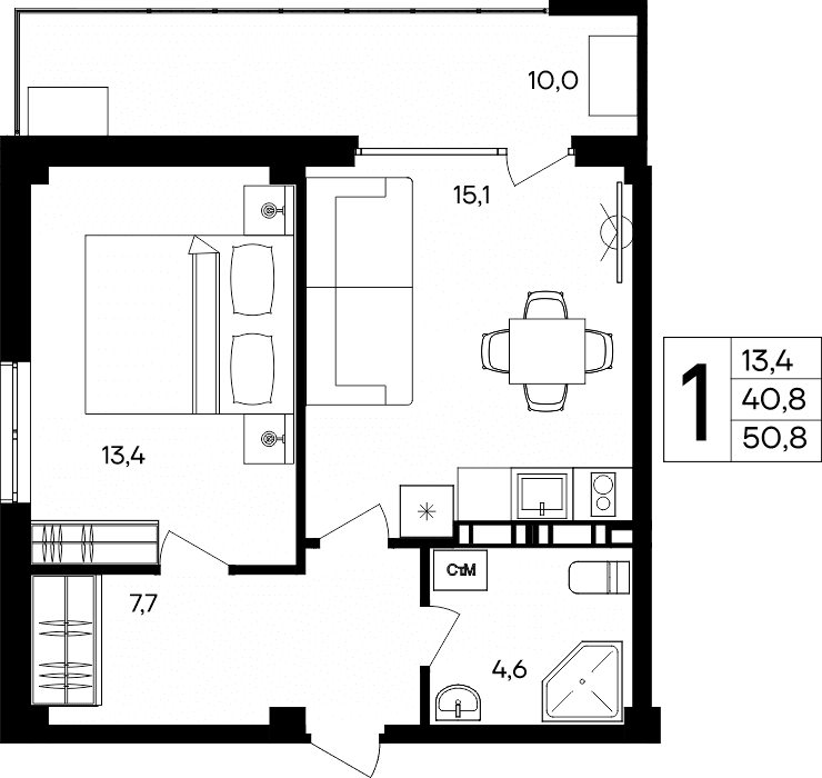 1-к, 50.8 м² · Альморе
