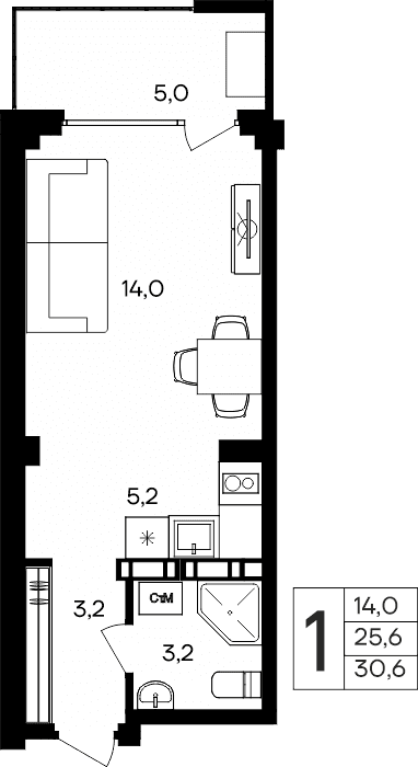 1-к, 30.6 м² · Альморе