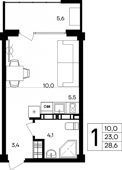 1-к, 28.6 м² · Альморе