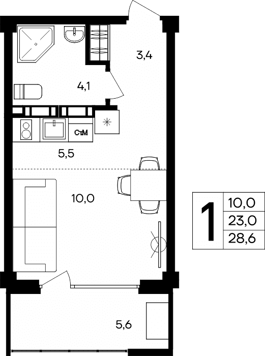 1-к, 28.6 м² · Альморе