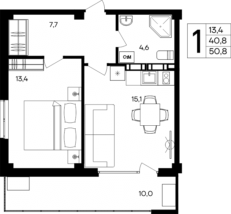 1-к, 50.8 м² · Альморе