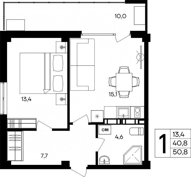 1-к, 50.8 м² · Альморе