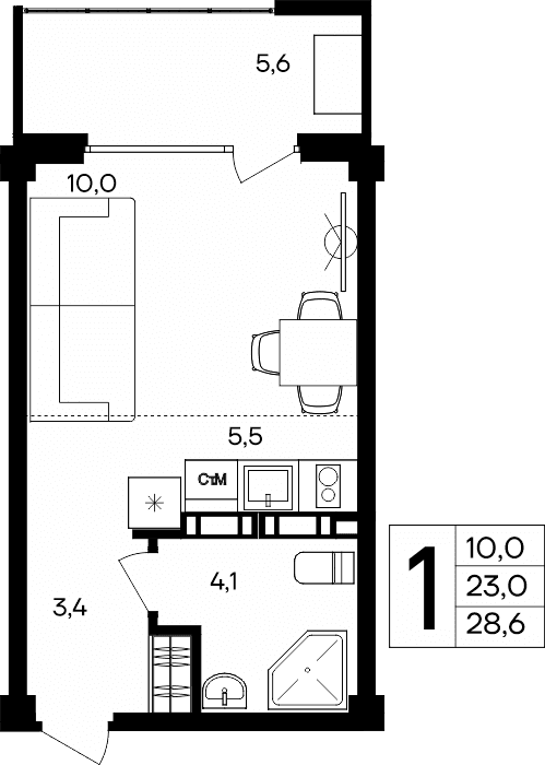 1-к, 28.6 м² · Альморе