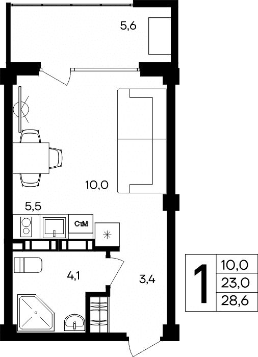1-к, 28.6 м² · Альморе