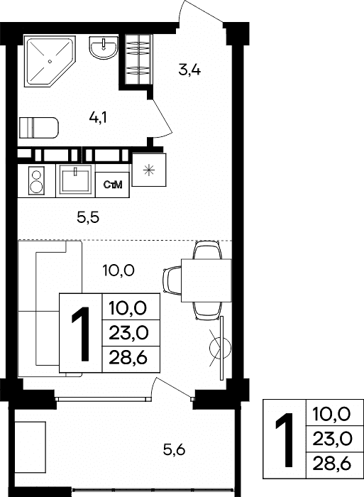 1-к, 28.6 м² · Альморе