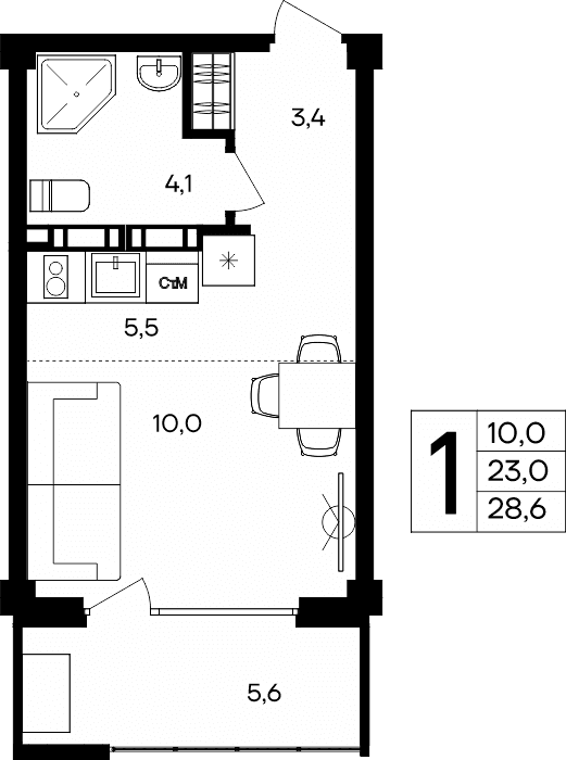 1-к, 28.6 м² · Альморе