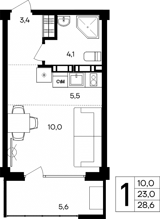 1-к, 28.6 м² · Альморе