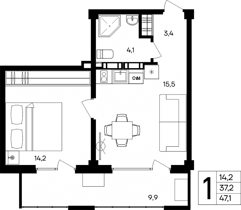 1-к, 47.1 м² · Альморе