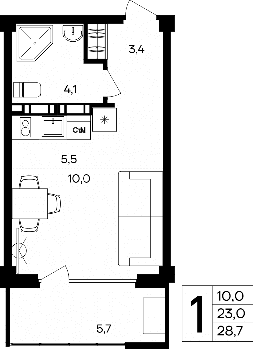 1-к, 28.7 м² · Альморе