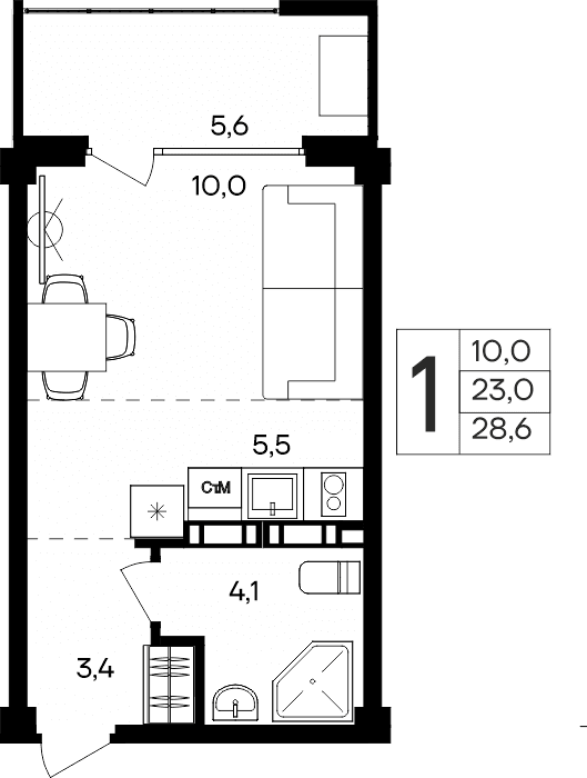 1-к, 28.6 м² · Альморе