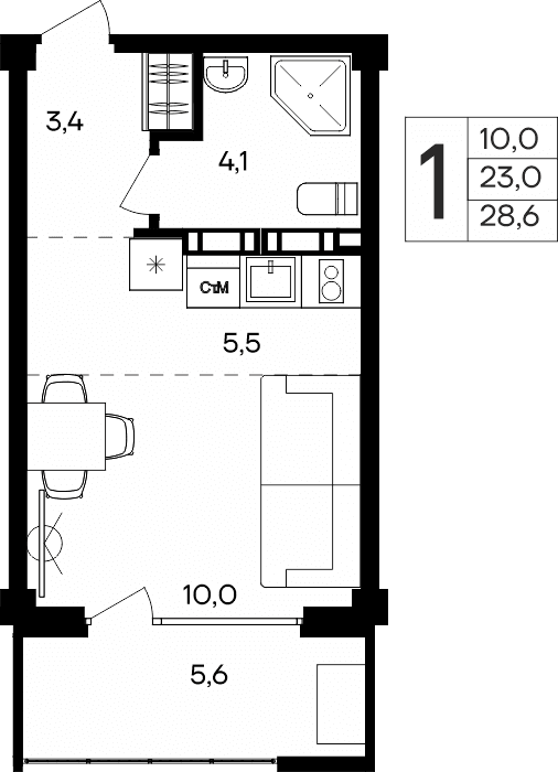 1-к, 28.6 м² · Альморе