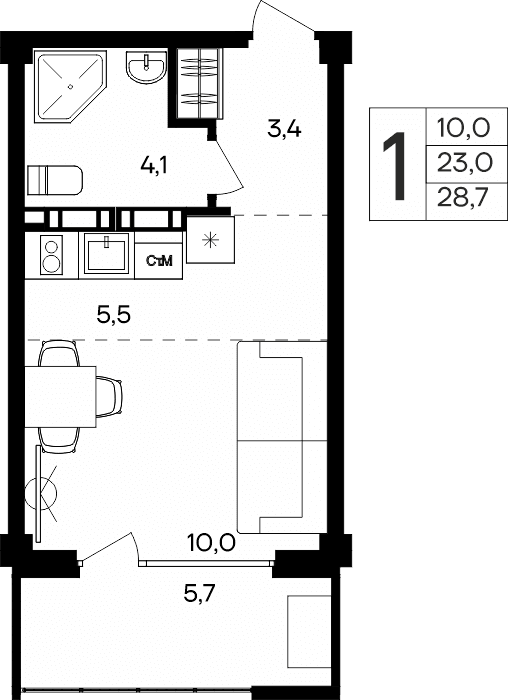 1-к, 28.7 м² · Альморе