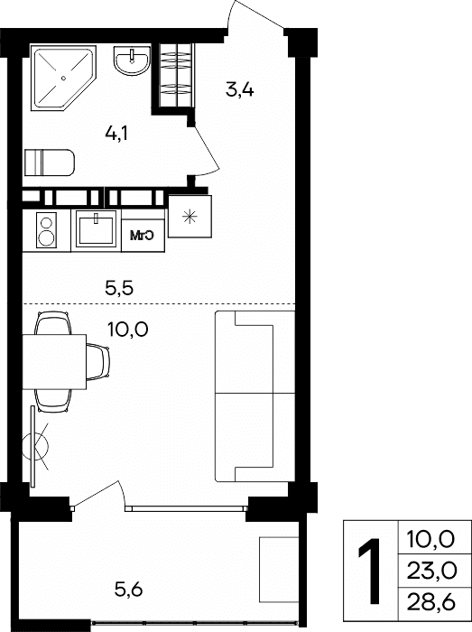 1-к, 28.6 м² · Альморе