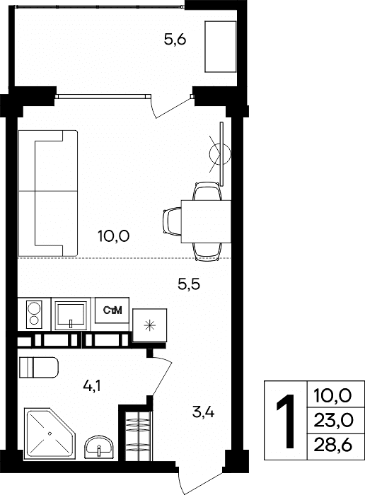 1-к, 28.6 м² · Альморе