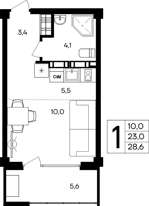 1-к, 28.6 м² · Альморе