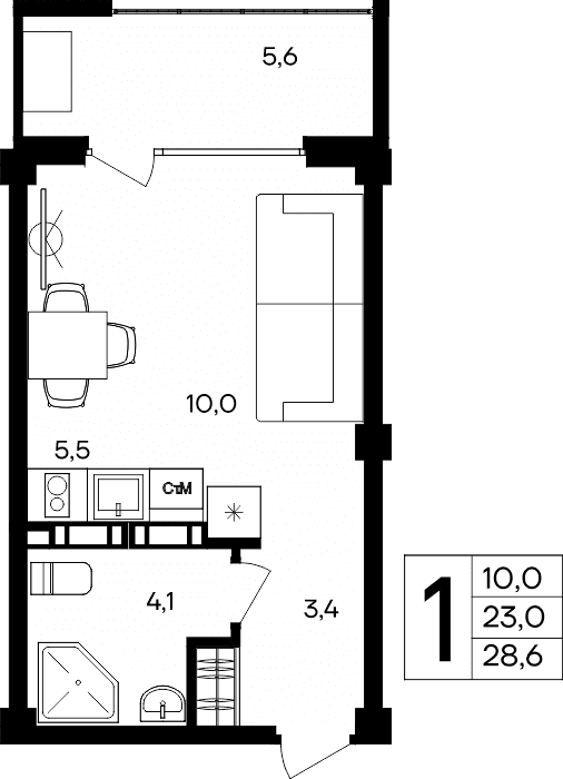 1-к, 28.6 м² · Альморе