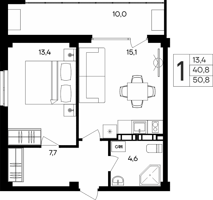 1-к, 50.8 м² · Альморе